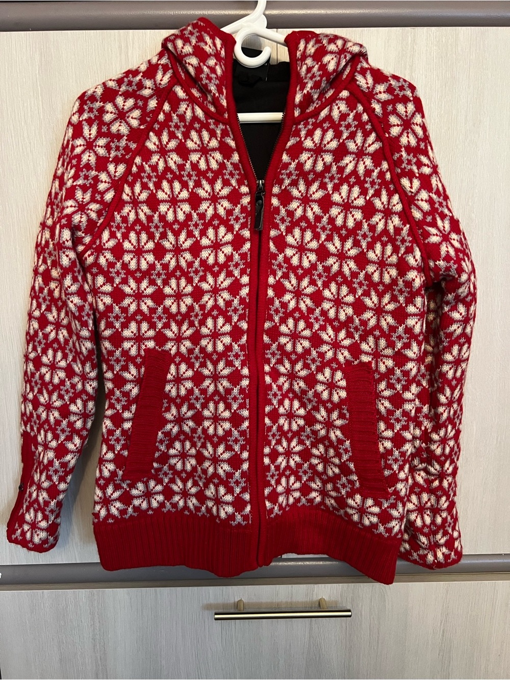 Icewear Iceland Women’s Fair Isle Knit Hooded Full Zip High Neck Jacket M